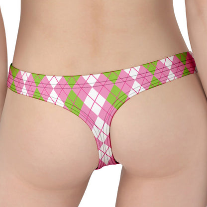 White Pink And Green Argyle Print Women's Thong