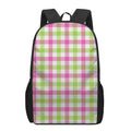 White Pink And Green Buffalo Plaid Print 17 Inch Backpack