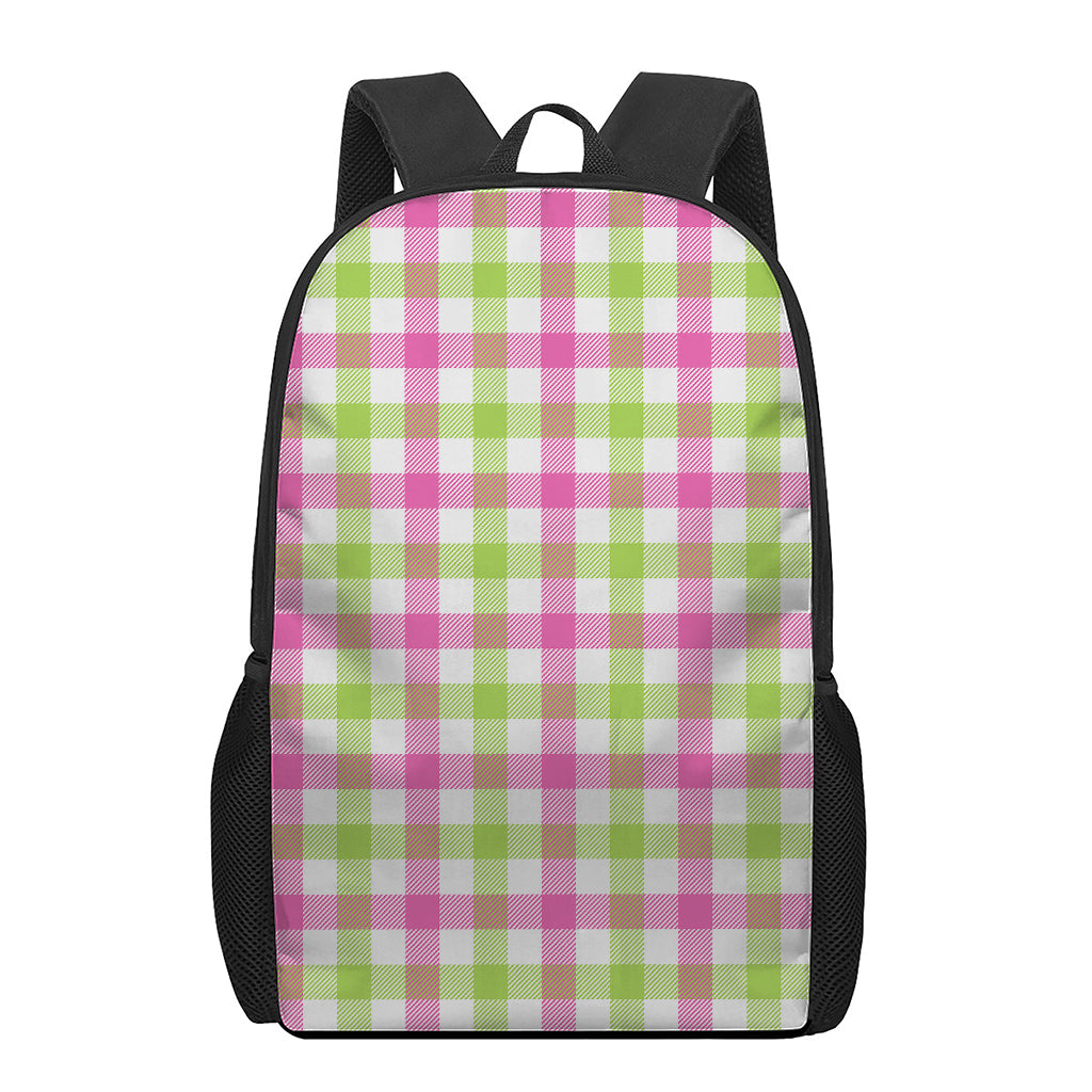 White Pink And Green Buffalo Plaid Print 17 Inch Backpack