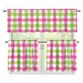 White Pink And Green Buffalo Plaid Print 3 Piece Kitchen Curtains