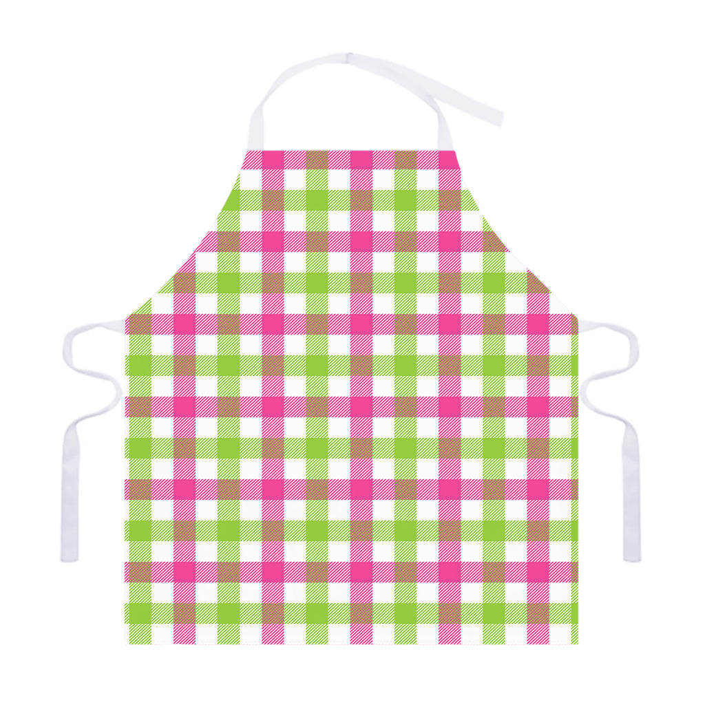 White Pink And Green Buffalo Plaid Print Adjustable Apron