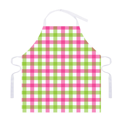 White Pink And Green Buffalo Plaid Print Adjustable Apron