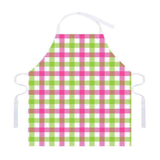 White Pink And Green Buffalo Plaid Print Adjustable Apron