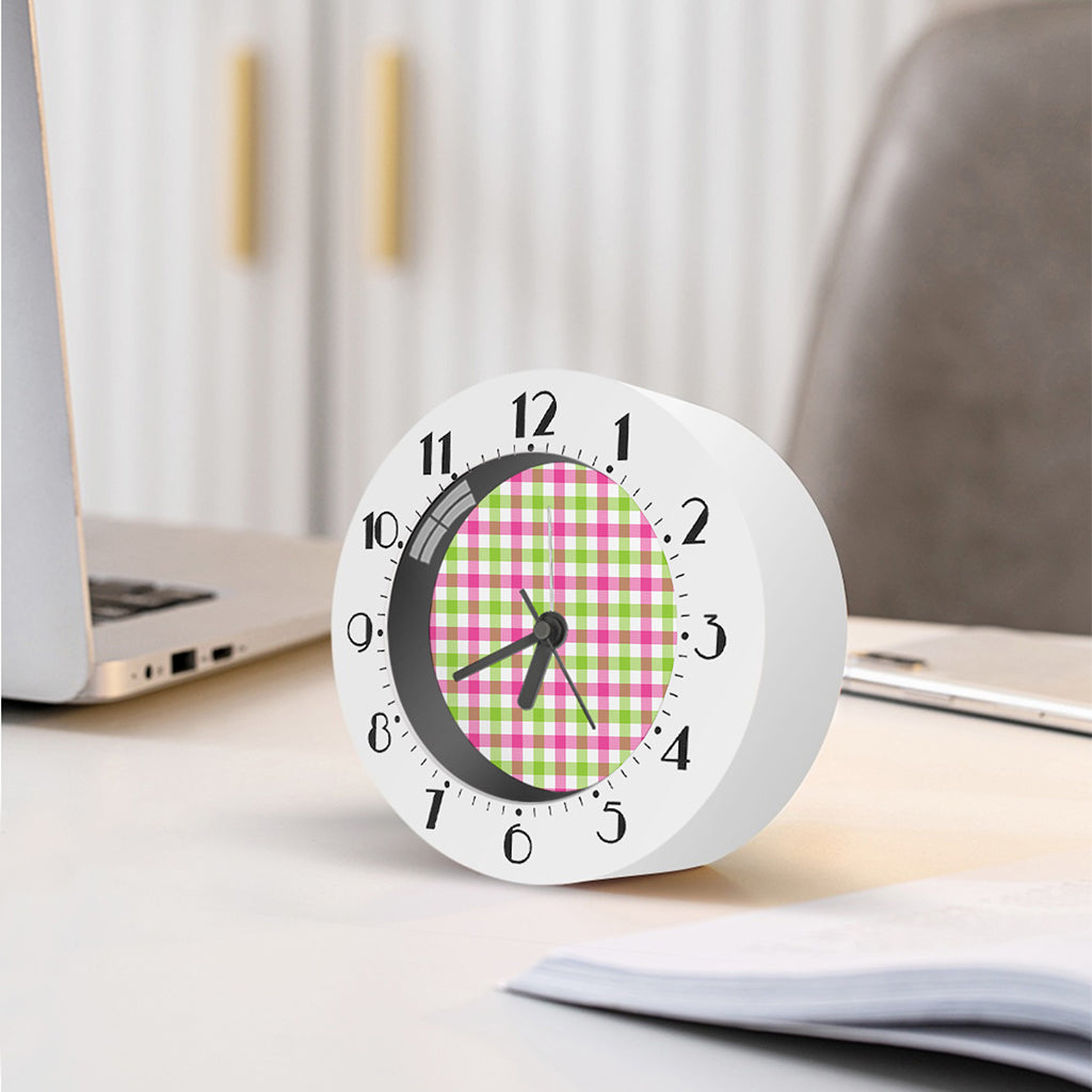 White Pink And Green Buffalo Plaid Print Alarm Clock
