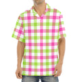 White Pink And Green Buffalo Plaid Print Aloha Shirt
