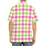 White Pink And Green Buffalo Plaid Print Aloha Shirt