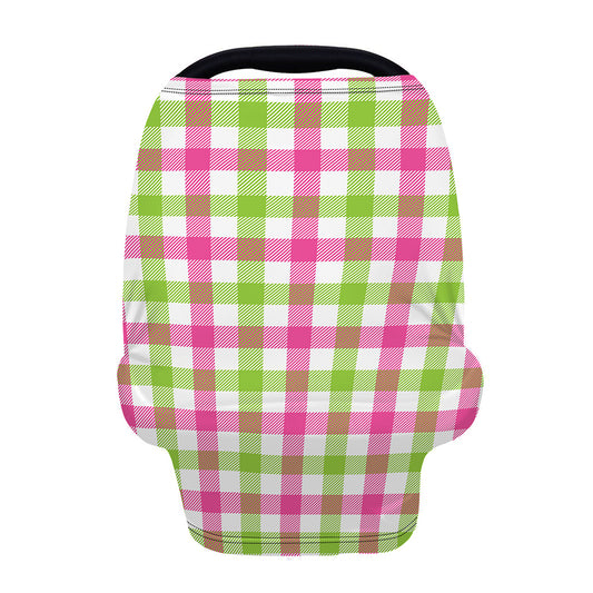 White Pink And Green Buffalo Plaid Print Baby Seat Cover
