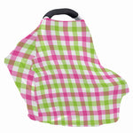 White Pink And Green Buffalo Plaid Print Baby Seat Cover