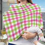 White Pink And Green Buffalo Plaid Print Baby Seat Cover