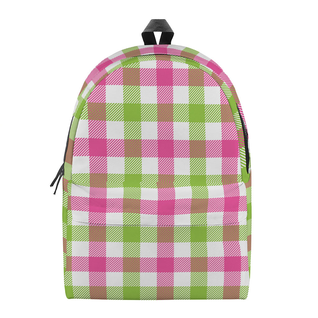 White Pink And Green Buffalo Plaid Print Backpack