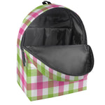 White Pink And Green Buffalo Plaid Print Backpack