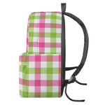 White Pink And Green Buffalo Plaid Print Backpack