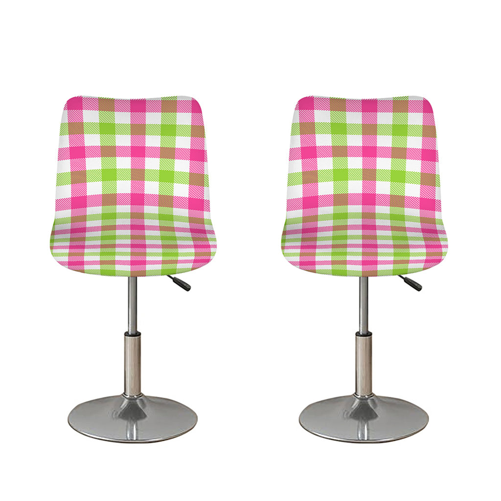 White Pink And Green Buffalo Plaid Print Bar Stool Covers