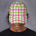 White Pink And Green Buffalo Plaid Print Baseball Cap