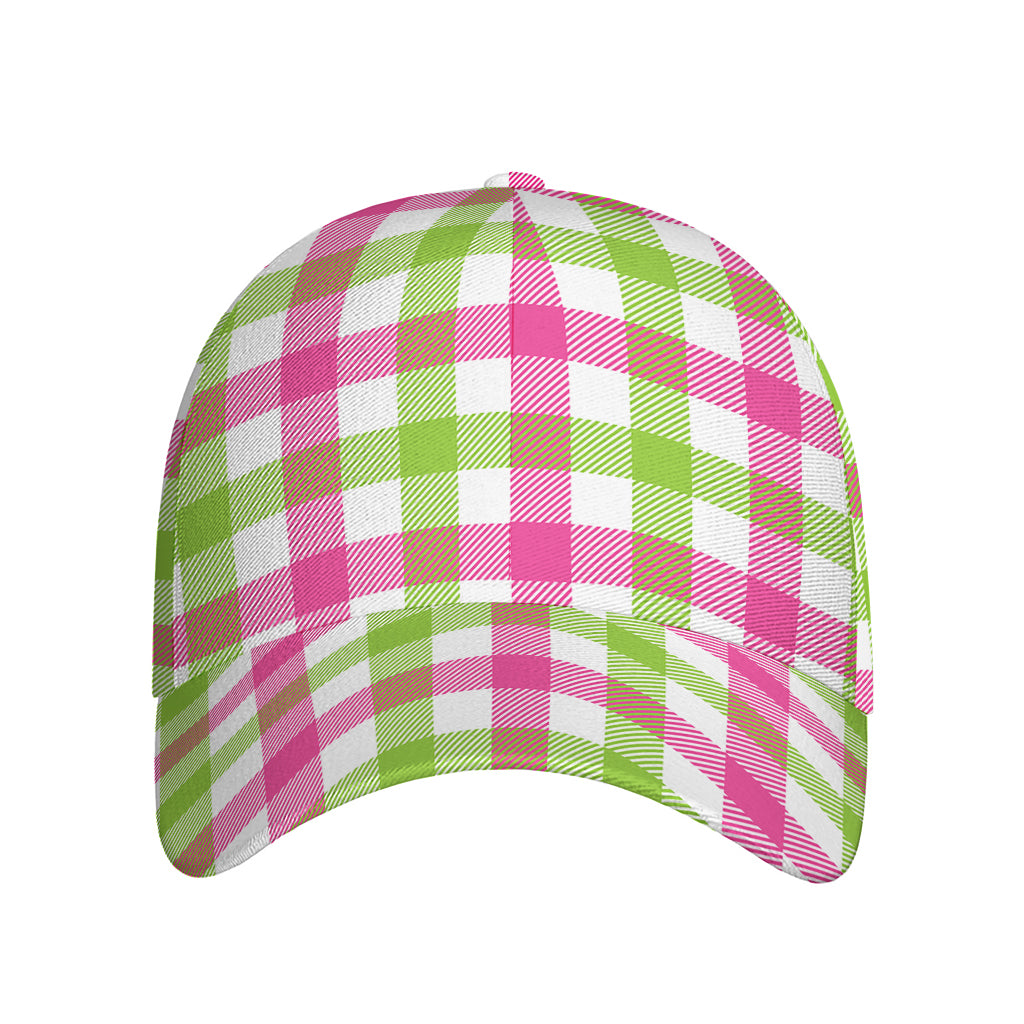 White Pink And Green Buffalo Plaid Print Baseball Cap