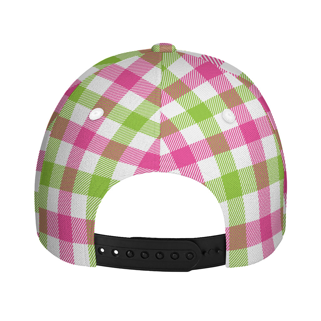 White Pink And Green Buffalo Plaid Print Baseball Cap