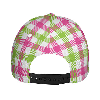 White Pink And Green Buffalo Plaid Print Baseball Cap