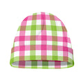 White Pink And Green Buffalo Plaid Print Beanie