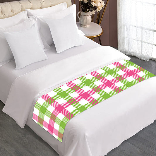 White Pink And Green Buffalo Plaid Print Bed Runner