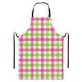 White Pink And Green Buffalo Plaid Print Bib Apron With Pocket