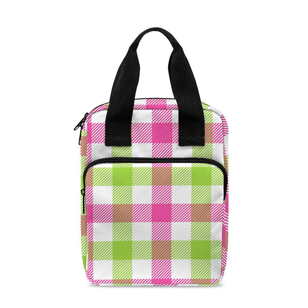 White Pink And Green Buffalo Plaid Print Bible Tote Bag