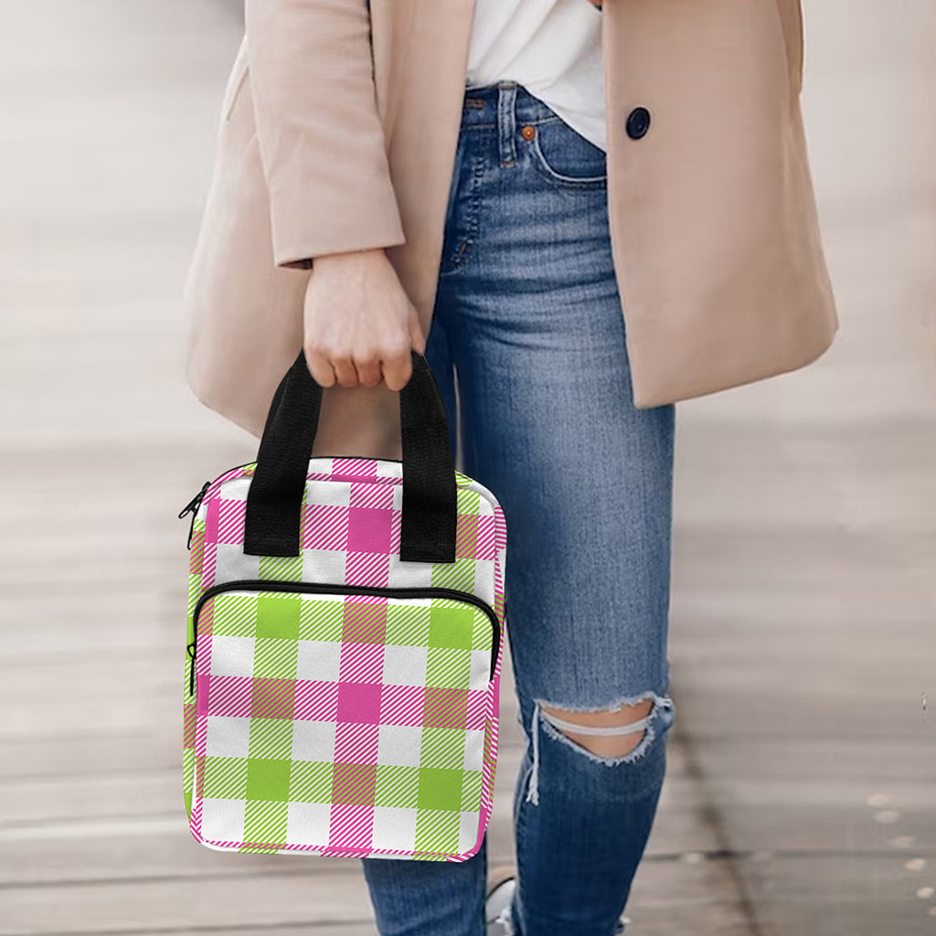 White Pink And Green Buffalo Plaid Print Bible Tote Bag