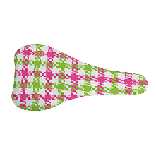 White Pink And Green Buffalo Plaid Print Bicycle Seat Cover