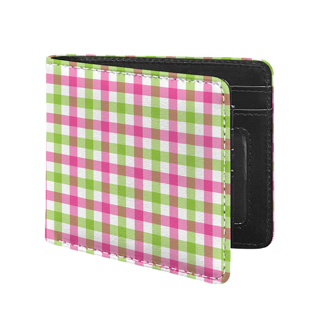 White Pink And Green Buffalo Plaid Print Bifold Wallet