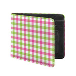 White Pink And Green Buffalo Plaid Print Bifold Wallet
