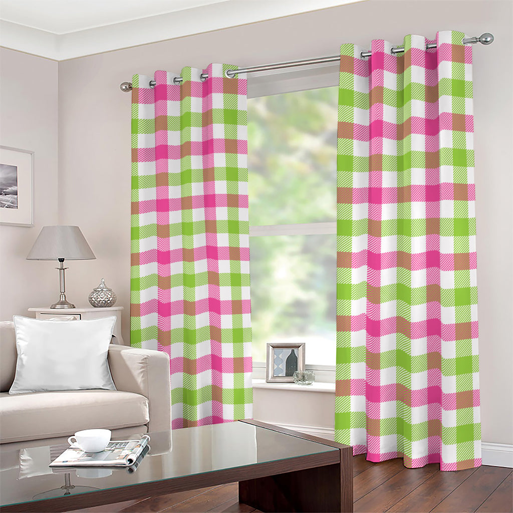 White Pink And Green Buffalo Plaid Print Blackout Grommet Curtains