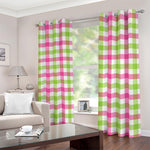 White Pink And Green Buffalo Plaid Print Blackout Grommet Curtains