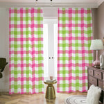 White Pink And Green Buffalo Plaid Print Blackout Pencil Pleat Curtains