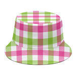 White Pink And Green Buffalo Plaid Print Bucket Hat