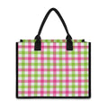 White Pink And Green Buffalo Plaid Print Canvas Tote Bag
