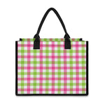 White Pink And Green Buffalo Plaid Print Canvas Tote Bag