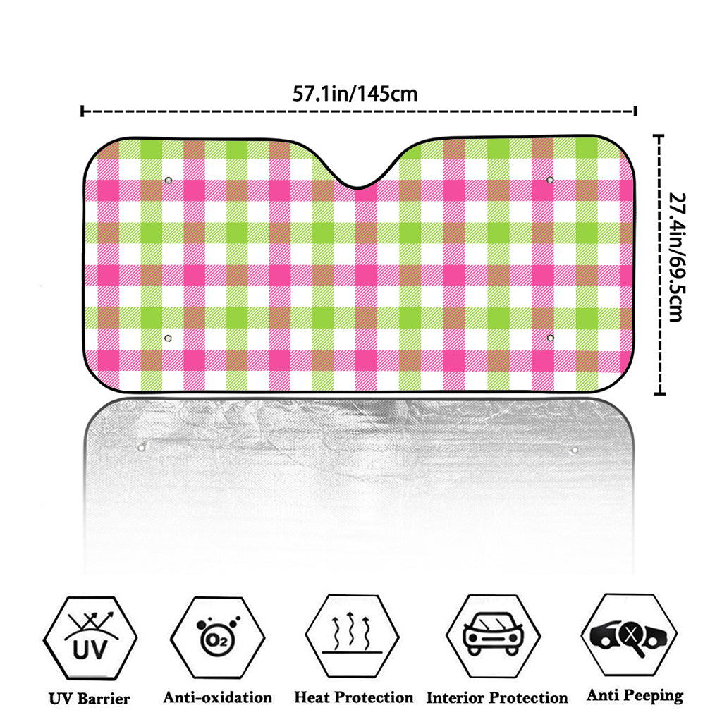 White Pink And Green Buffalo Plaid Print Car Windshield Sun Shade