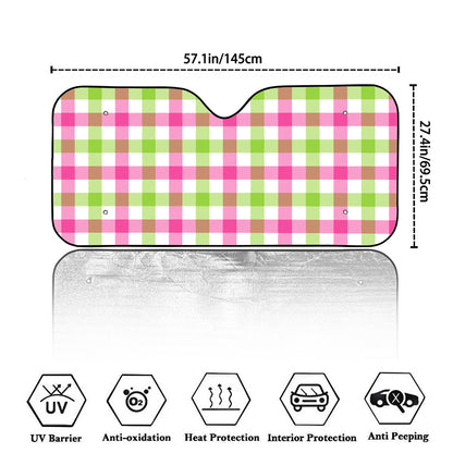White Pink And Green Buffalo Plaid Print Car Windshield Sun Shade