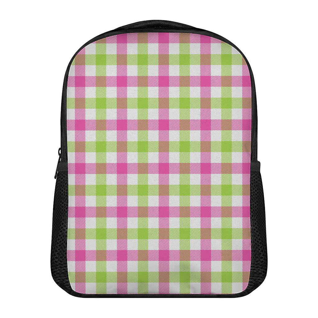 White Pink And Green Buffalo Plaid Print Casual Backpack