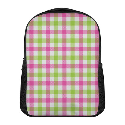 White Pink And Green Buffalo Plaid Print Casual Backpack