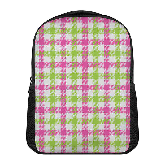 White Pink And Green Buffalo Plaid Print Casual Backpack