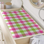 White Pink And Green Buffalo Plaid Print Changing Pad Cover