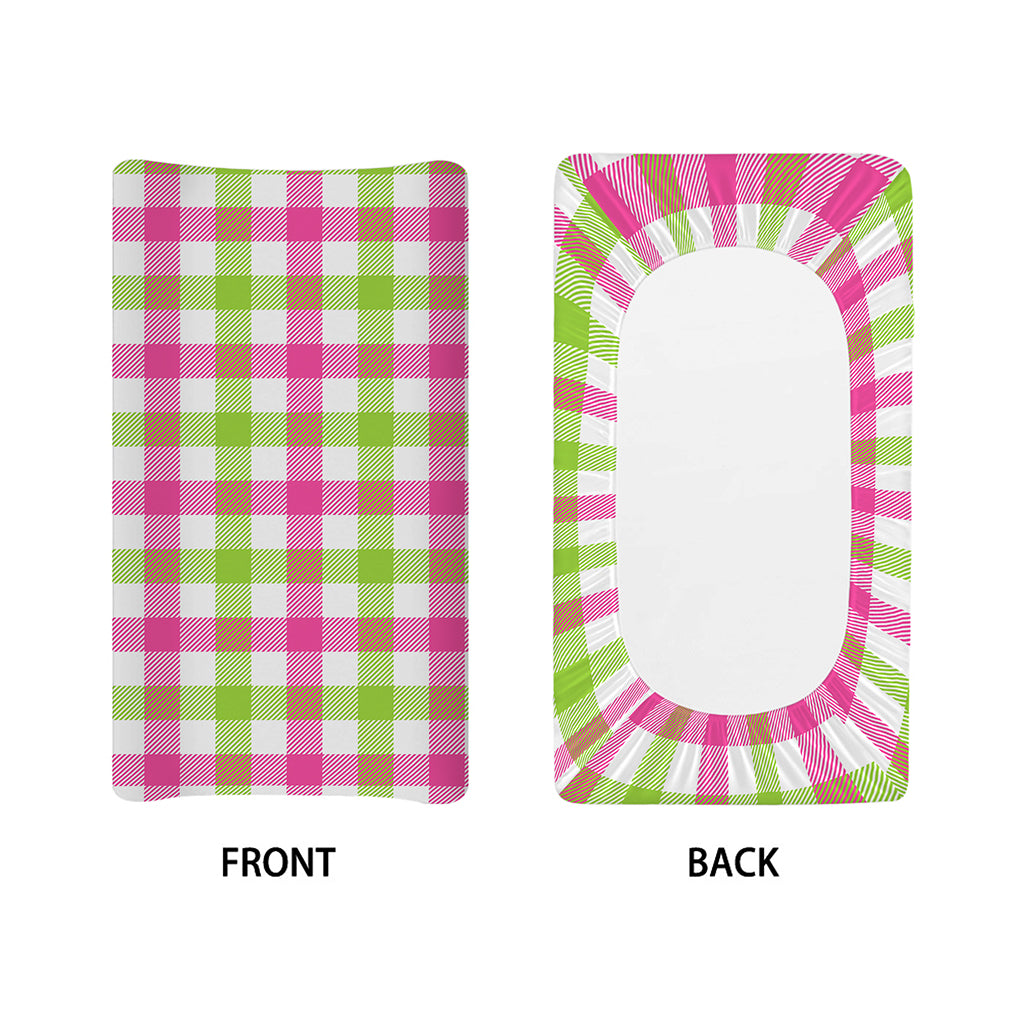 White Pink And Green Buffalo Plaid Print Changing Pad Cover