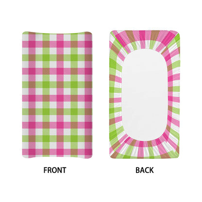 White Pink And Green Buffalo Plaid Print Changing Pad Cover