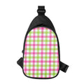 White Pink And Green Buffalo Plaid Print Sling Bag