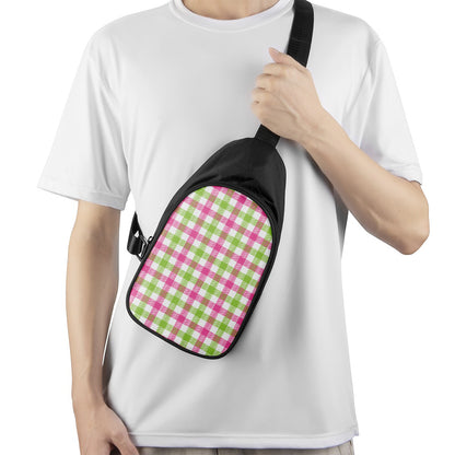 White Pink And Green Buffalo Plaid Print Chest Bag