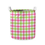 White Pink And Green Buffalo Plaid Print Collapsible Laundry Basket