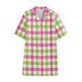 White Pink And Green Buffalo Plaid Print Cotton Hawaiian Shirt