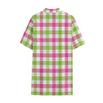 White Pink And Green Buffalo Plaid Print Cotton Hawaiian Shirt