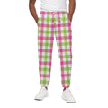 White Pink And Green Buffalo Plaid Print Cotton Sweatpants