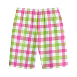 White Pink And Green Buffalo Plaid Print Cotton Shorts